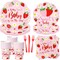 Strawberry Baby Shower Decorations, 150Pcs A Berry Sweet Baby is on the Way Decorations Tableware